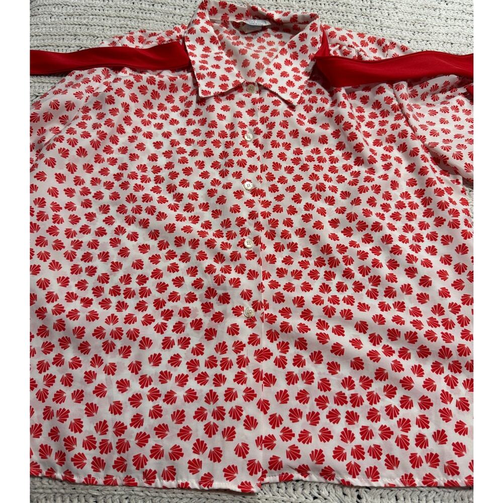 VTG Cape Cod Match Mates Long Sleeve Blouse Bow Button Women Sz 18 USA Red White - Picture 9 of 9